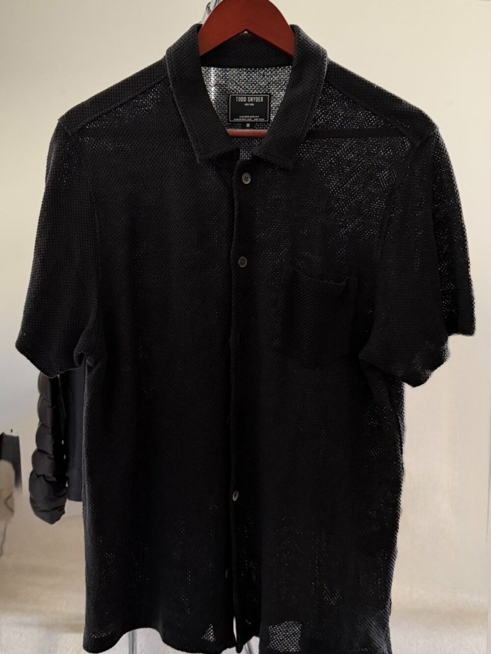 Todd Snyder Open-Knit Linen Polo in Black